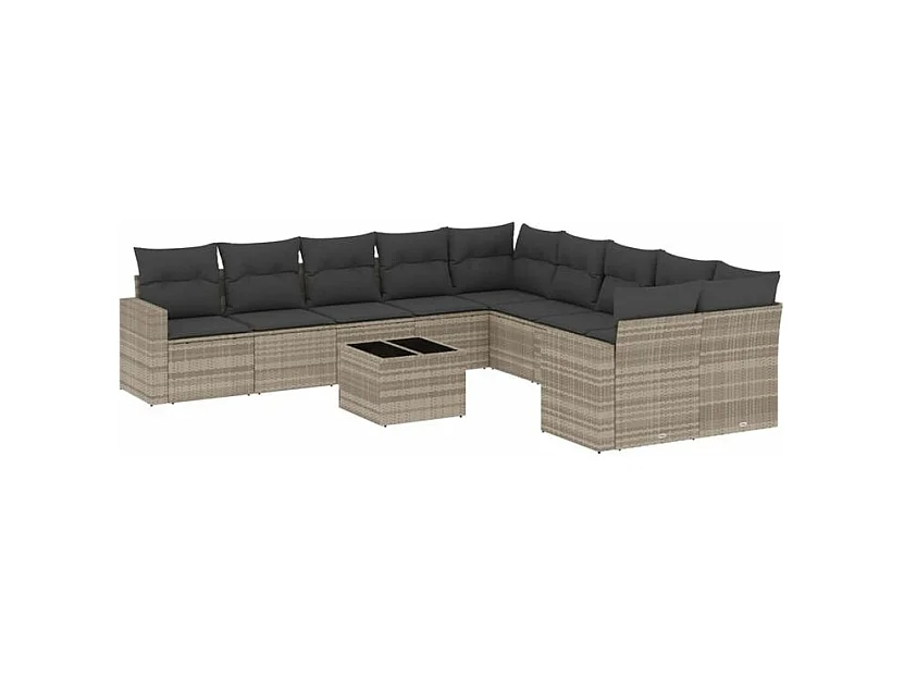 Salon de jardin 11 pcs avec coussins gris clair résine tressée