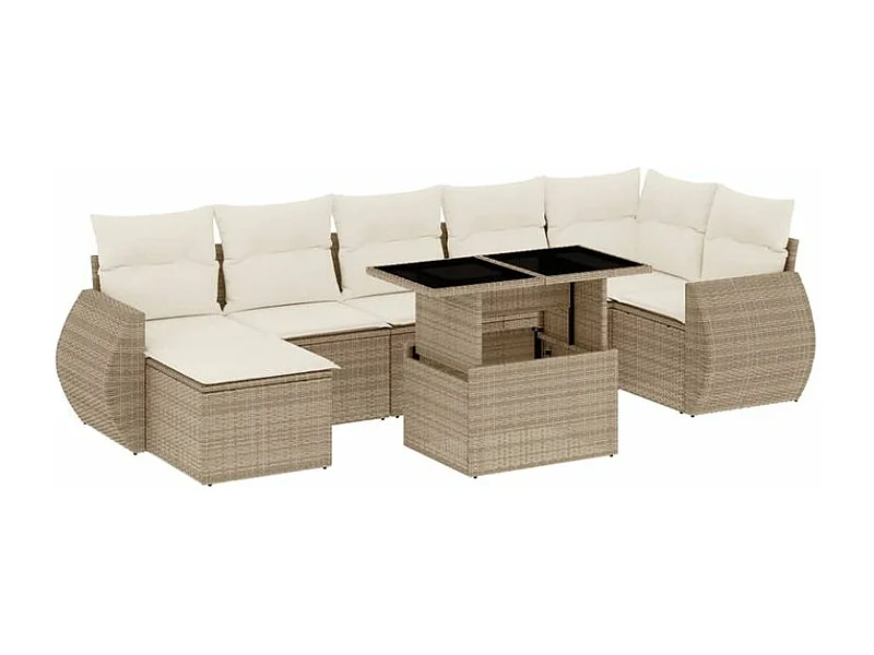 Salon de jardin avec coussins 8 pcs beige résine tressée
