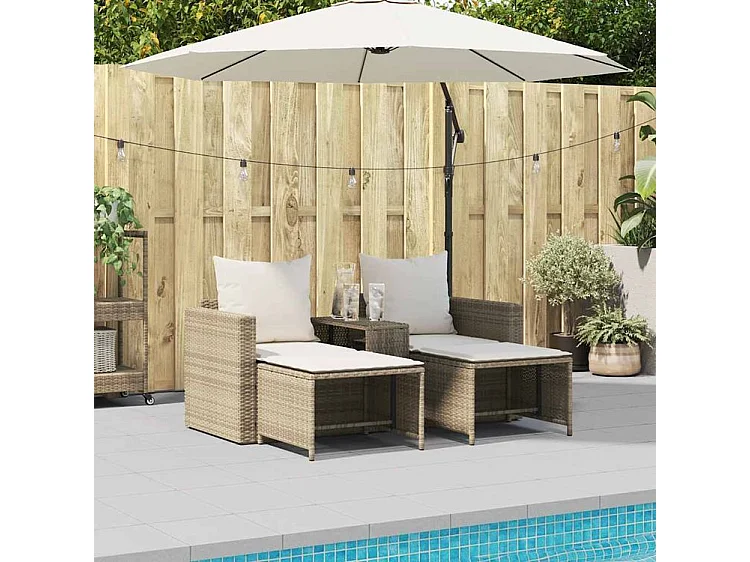 Salon de jardin 5 pcs avec coussins empilable beige polyrotin