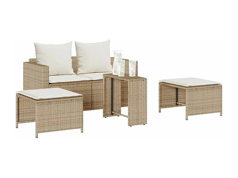 Salon de jardin 5 pcs avec coussins empilable beige polyrotin