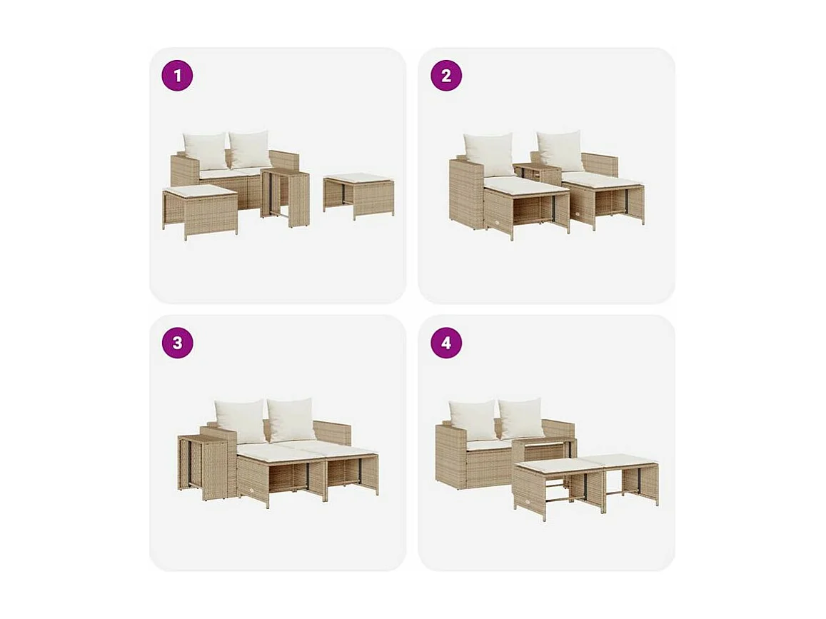 Salon de jardin 5 pcs avec coussins empilable beige polyrotin