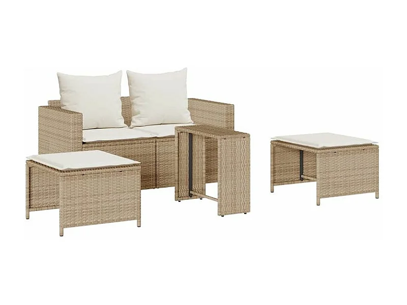 Salon de jardin 5 pcs avec coussins empilable beige polyrotin