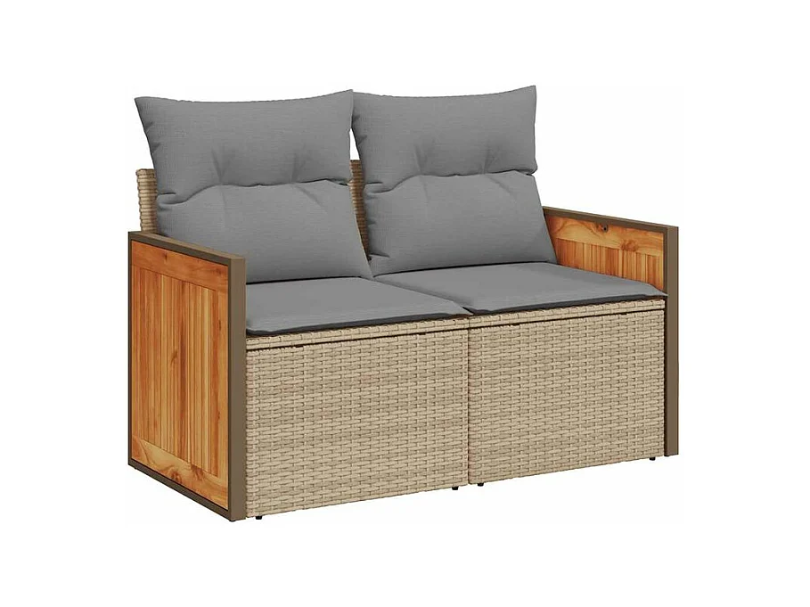 Salon de jardin 6 pcs avec coussins beige résine tressée acacia