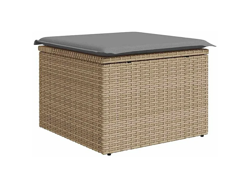 Salon de jardin 6 pcs avec coussins beige résine tressée acacia