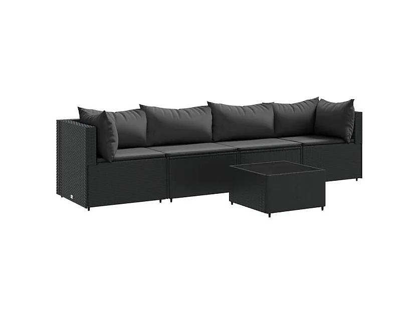 Salon de jardin 5 pcs avec coussins Noir Résine tressée