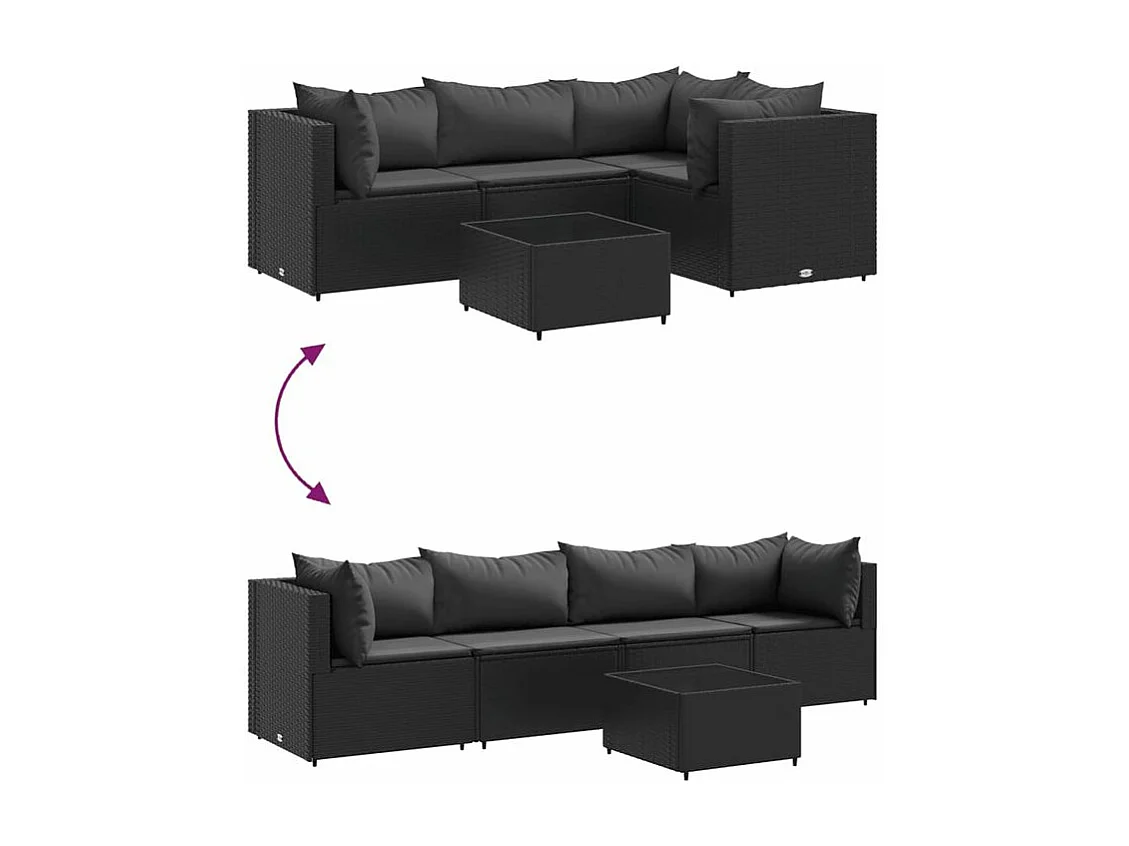 Salon de jardin 5 pcs avec coussins Noir Résine tressée