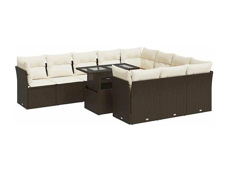 Salon de jardin et coussins 11 pcs marron résine tressée