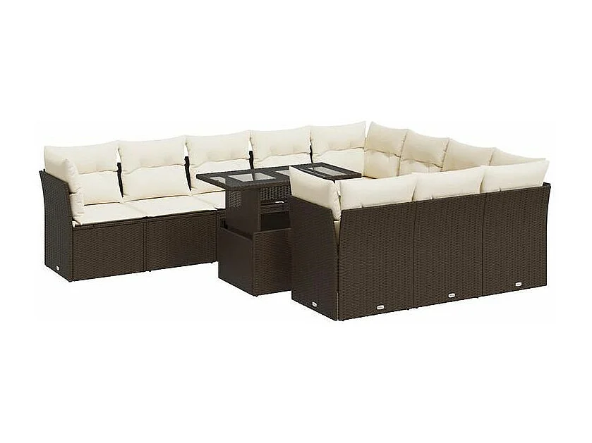 Salon de jardin et coussins 11 pcs marron résine tressée