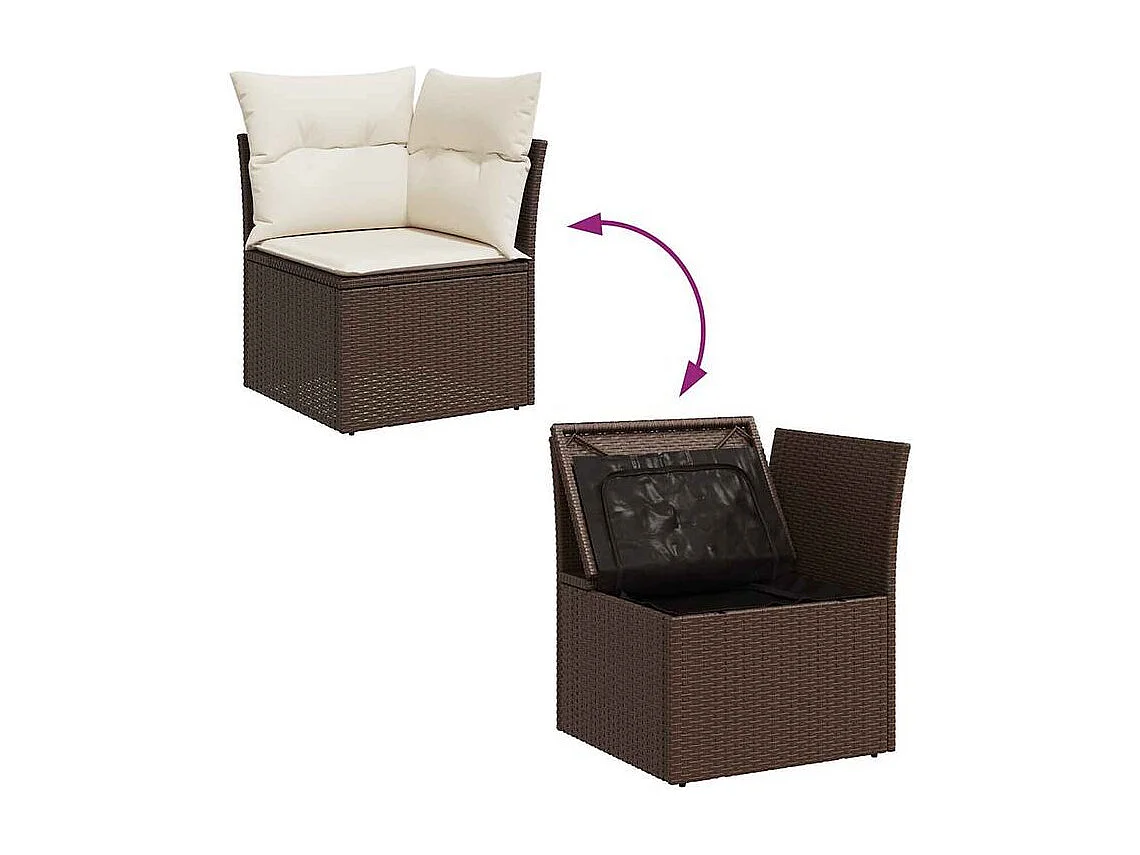 Salon de jardin et coussins 11 pcs marron résine tressée