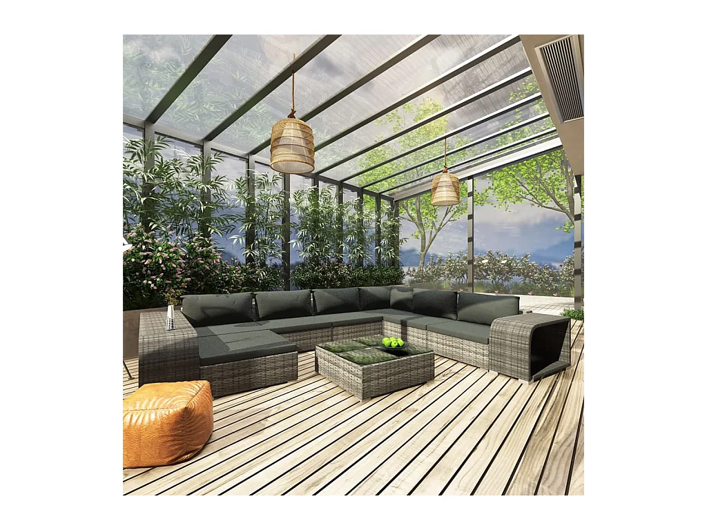 Salon de jardin 10 pcs avec coussins Résine tressée Gris 6