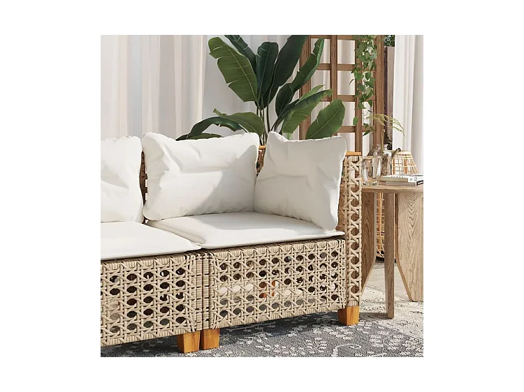 Canapé d'angle de jardin avec coussins beige résine tressée