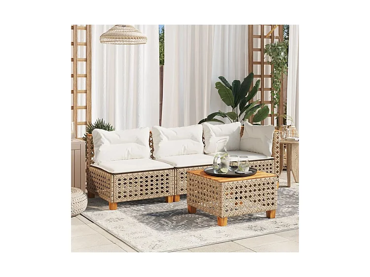 Canapé d'angle de jardin avec coussins beige résine tressée