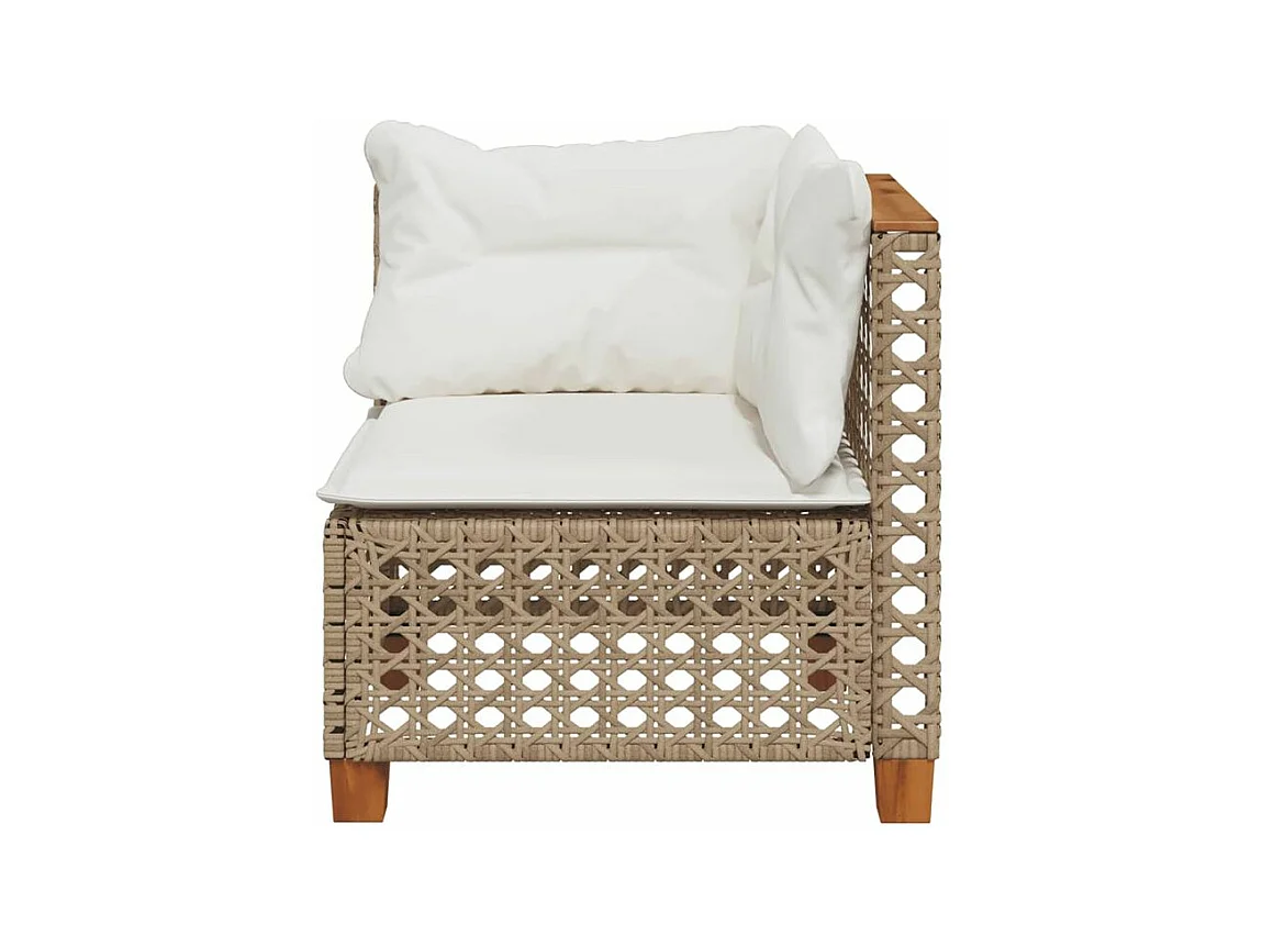 Canapé d'angle de jardin avec coussins beige résine tressée