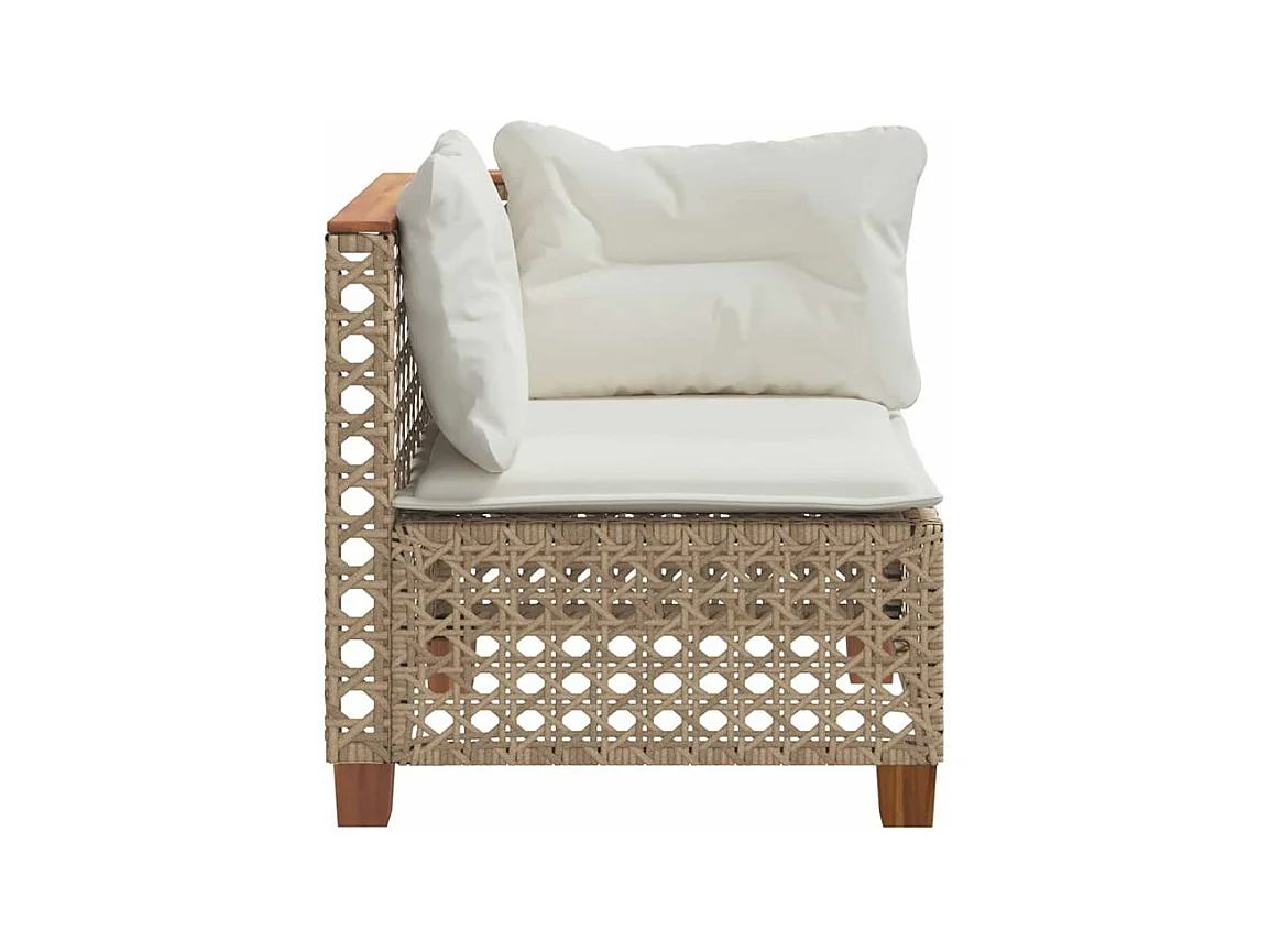 Canapé d'angle de jardin avec coussins beige résine tressée