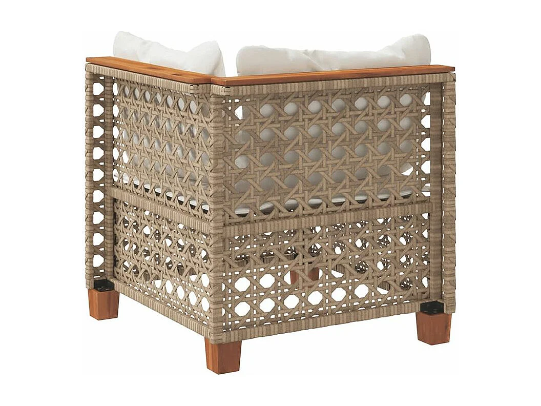 Canapé d'angle de jardin avec coussins beige résine tressée