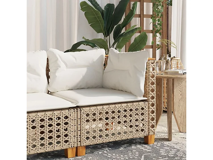 Canapé d'angle de jardin avec coussins beige résine tressée