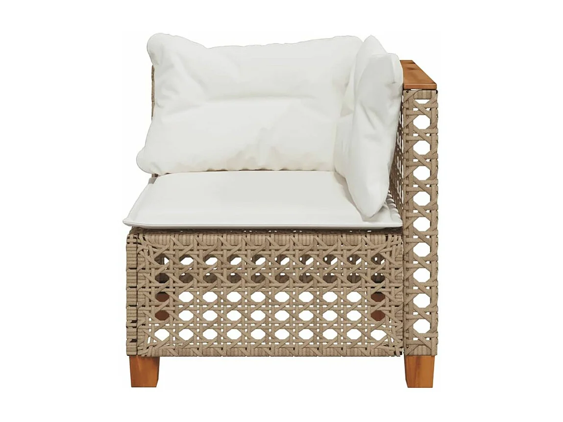Canapé d'angle de jardin avec coussins beige résine tressée