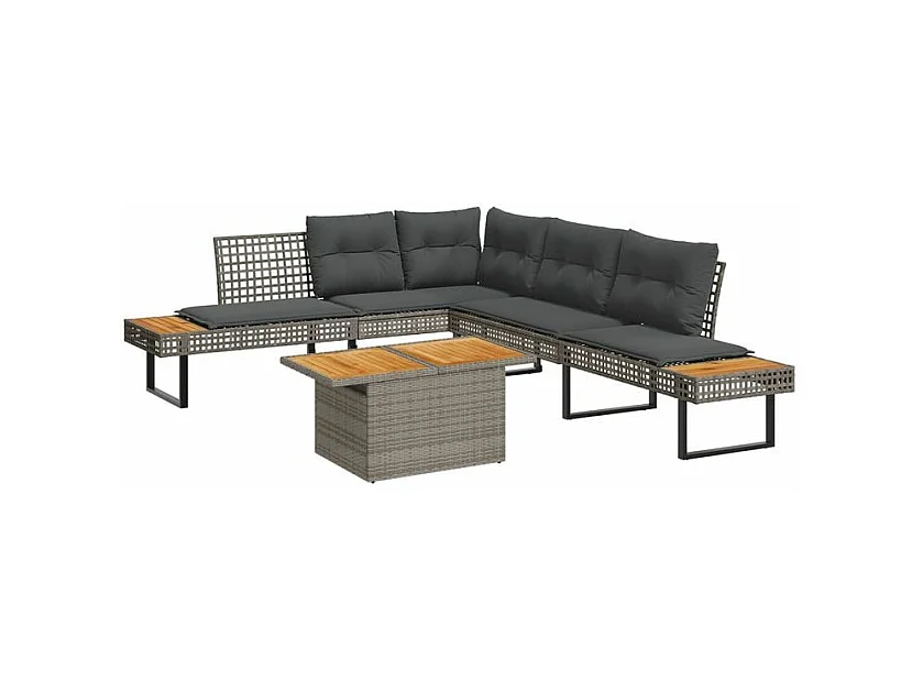 Salon de jardin avec coussins 5 pcs gris résine tressée acacia