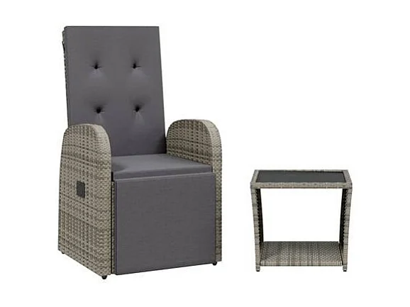 Ensemble à manger de jardin et coussins 2 pcs gris rotin