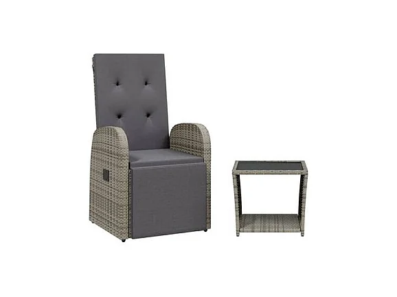 Ensemble à manger de jardin et coussins 2 pcs gris rotin
