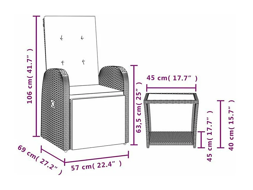 Ensemble à manger de jardin et coussins 2 pcs gris rotin
