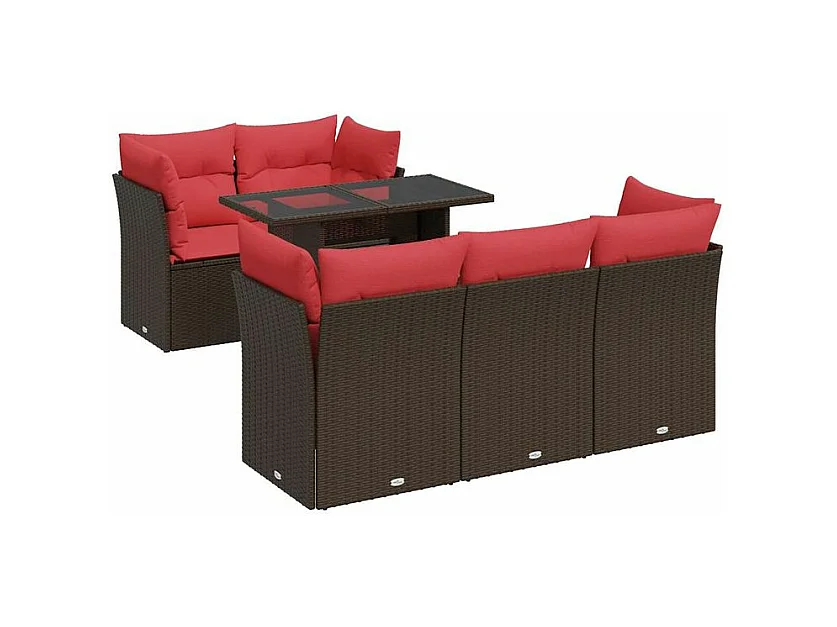Salon de jardin avec coussins 6pcs marron résine tressée acacia