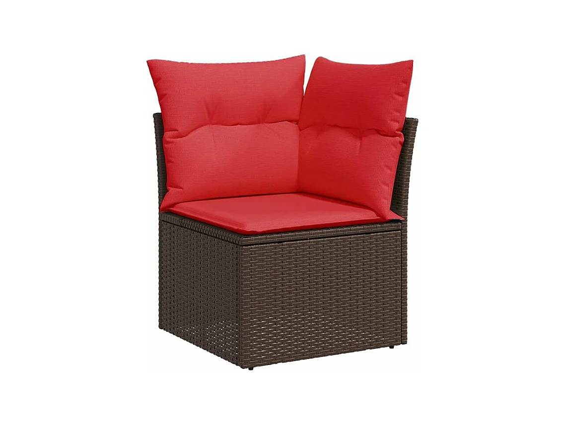 Salon de jardin avec coussins 6pcs marron résine tressée acacia
