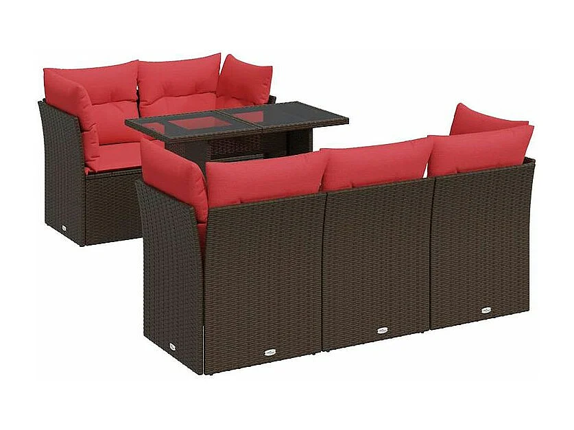 Salon de jardin avec coussins 6pcs marron résine tressée acacia