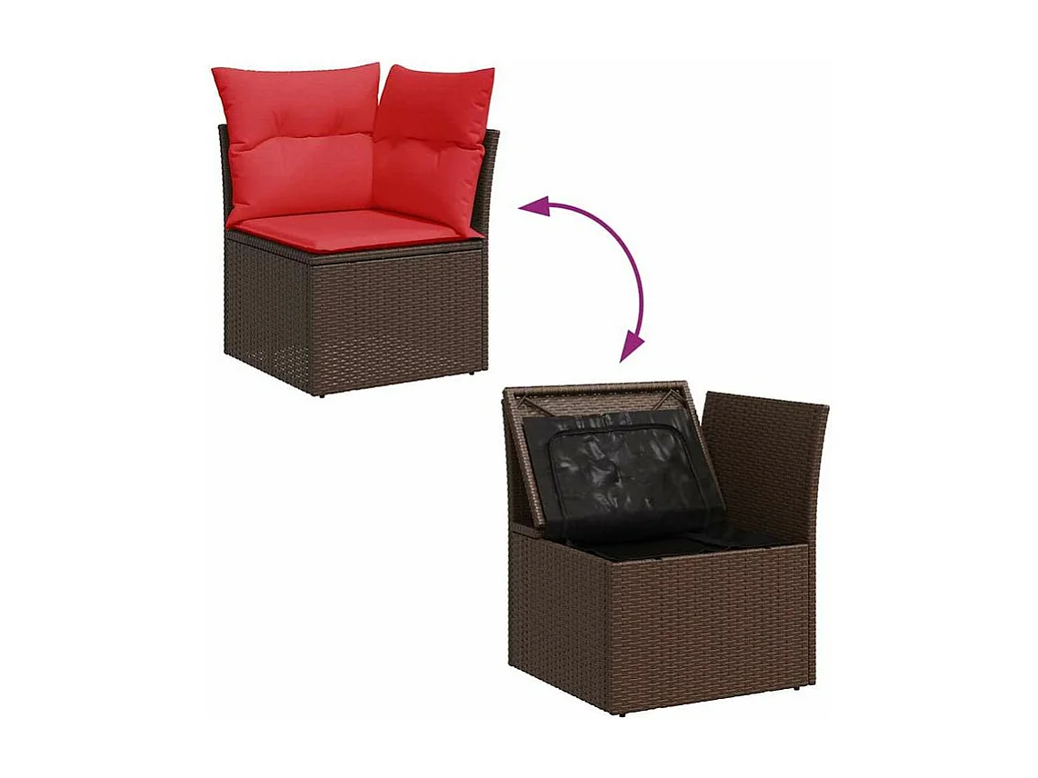 Salon de jardin avec coussins 6pcs marron résine tressée acacia