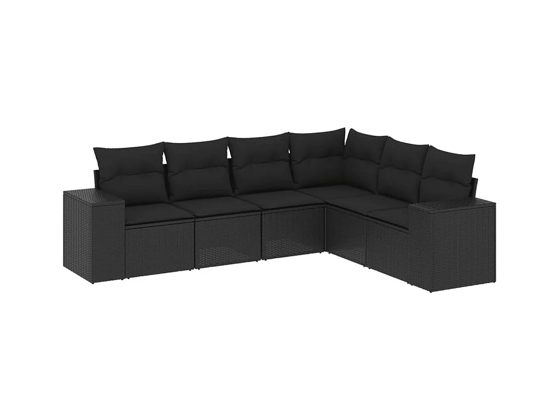 Salon de jardin 6 pcs avec coussins noir résine tressée