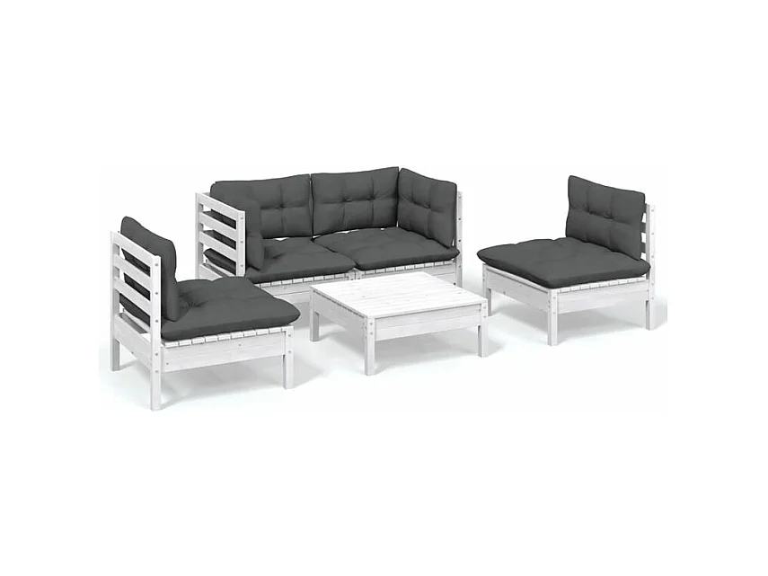 Salon de jardin 5 pcs avec coussins bois de pin massif