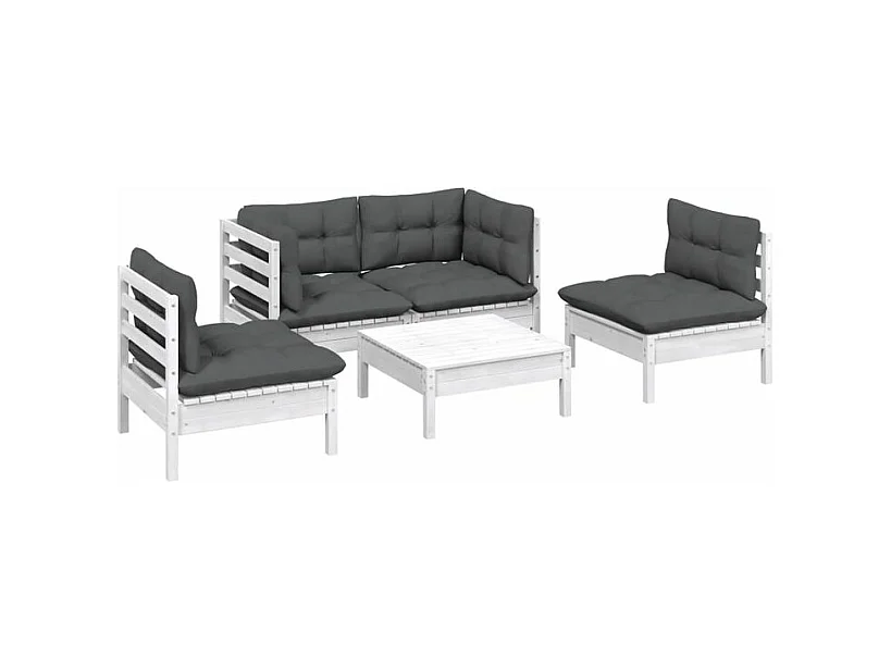 Salon de jardin 5 pcs avec coussins bois de pin massif