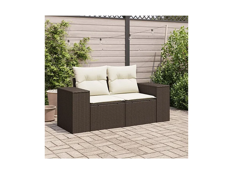 Canapé de jardin avec coussins 2 places marron résine tressée