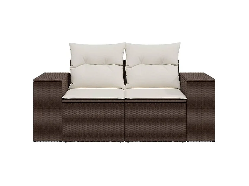 Canapé de jardin avec coussins 2 places marron résine tressée
