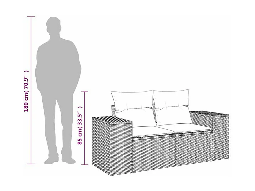 Canapé de jardin avec coussins 2 places marron résine tressée