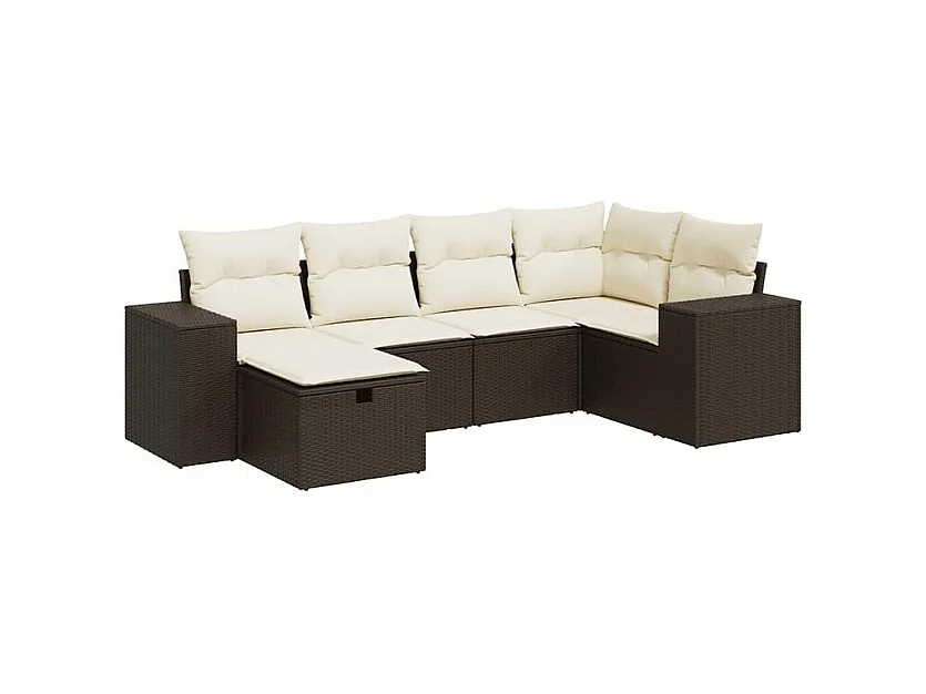 Salon de jardin avec coussins 6 pcs marron résine tressée