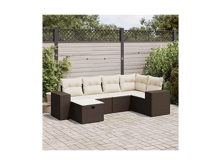 Salon de jardin avec coussins 6 pcs marron résine tressée