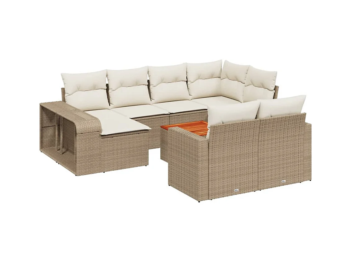 Salon de jardin 11 pcs avec coussins beige résine tressée