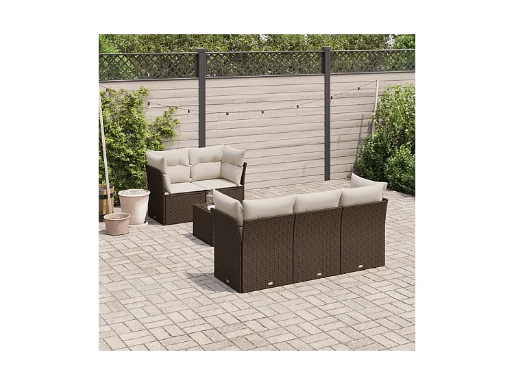 Salon de jardin avec coussins 6 pcs marron résine tressée