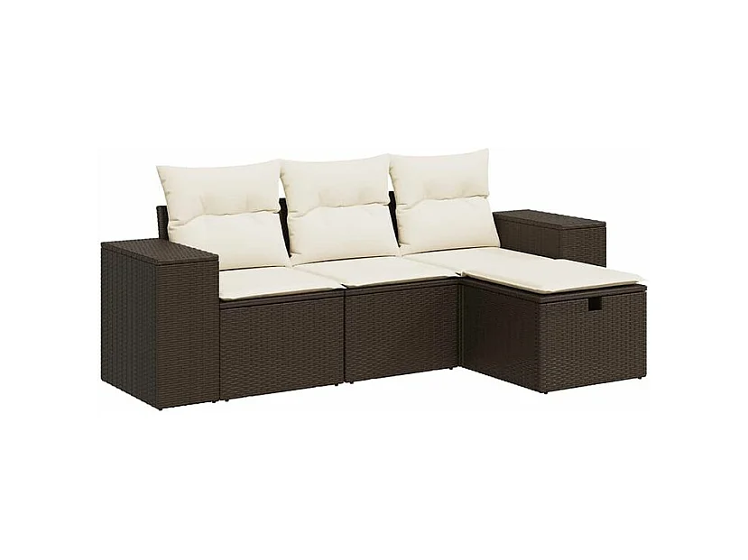 Salon de jardin 4 pcs avec coussins marron résine tressée