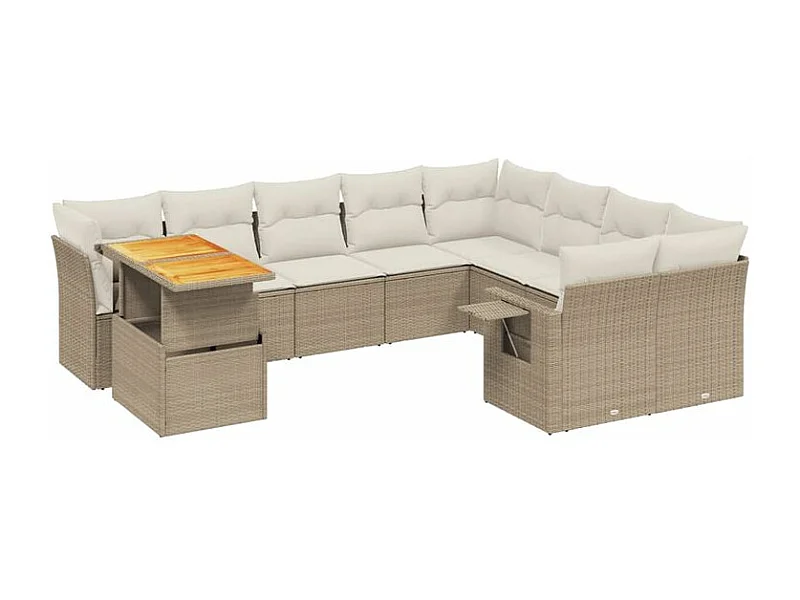 Salon de jardin avec coussins 10 pcs beige résine tressée