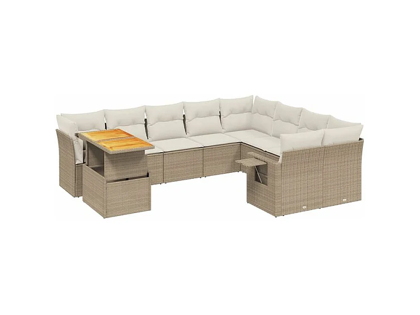 Salon de jardin avec coussins 10 pcs beige résine tressée