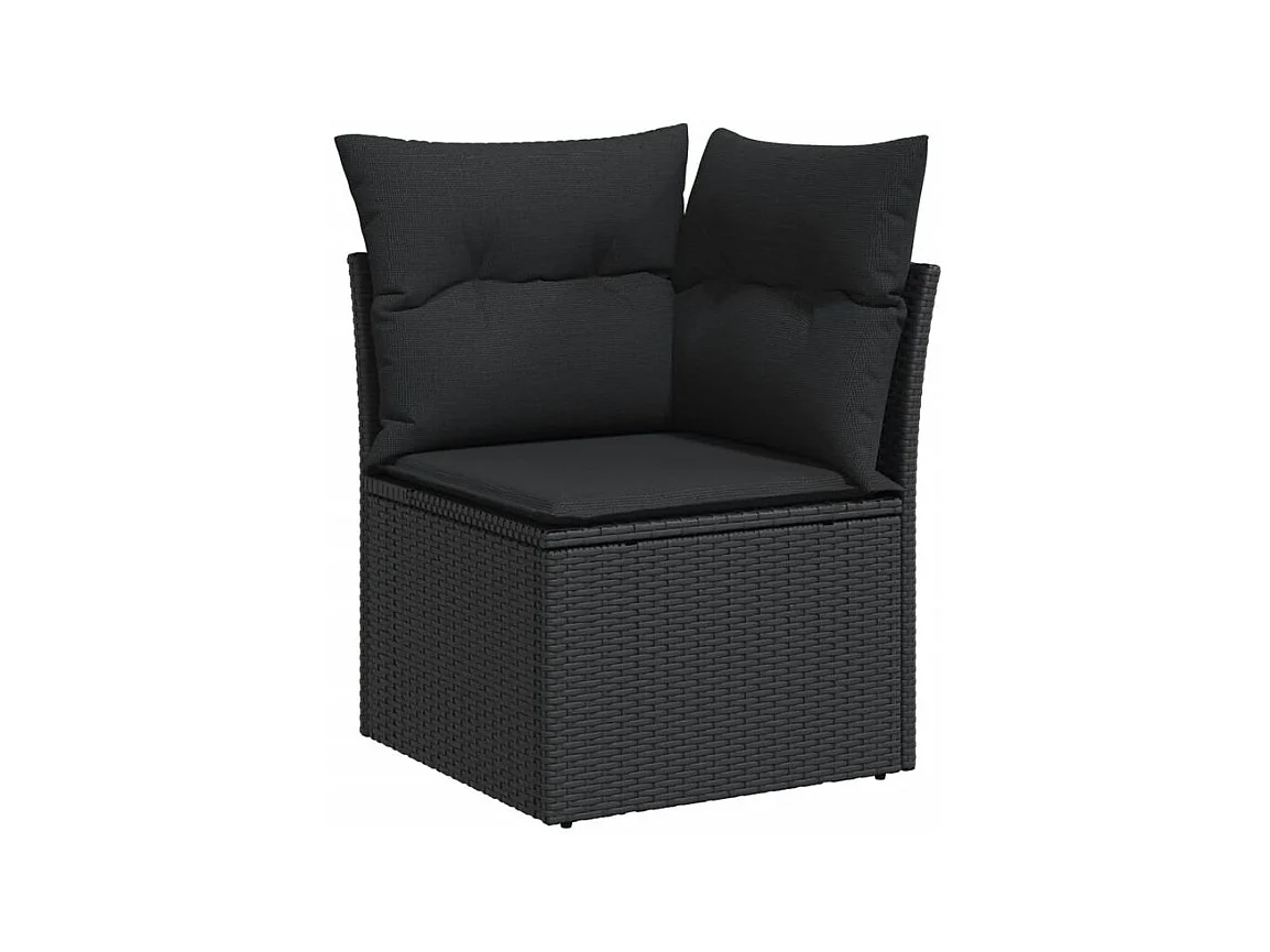 Salon de jardin 8 pcs avec coussins noir résine tressée