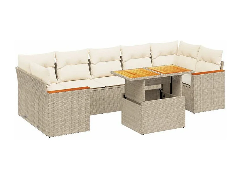 Salon de jardin avec coussins 8 pcs beige résine tressée