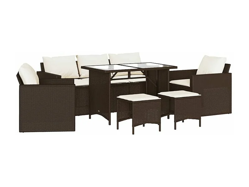 Salon de jardin avec coussins 6 pcs marron résine tressée