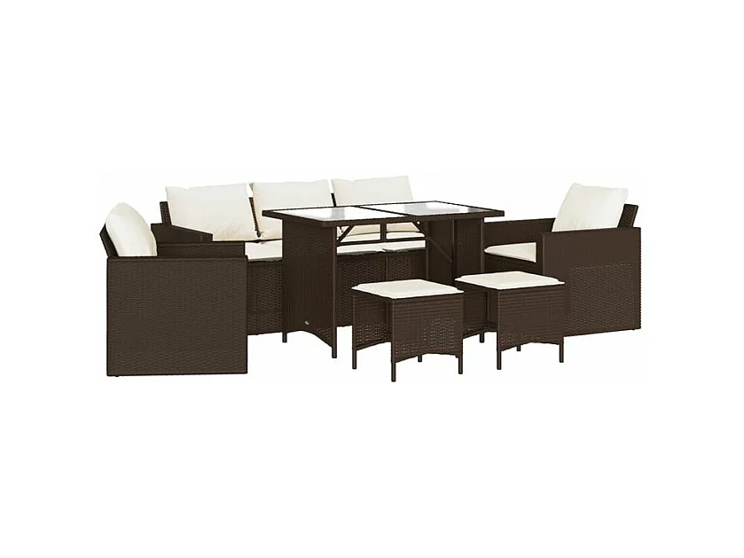 Salon de jardin avec coussins 6 pcs marron résine tressée