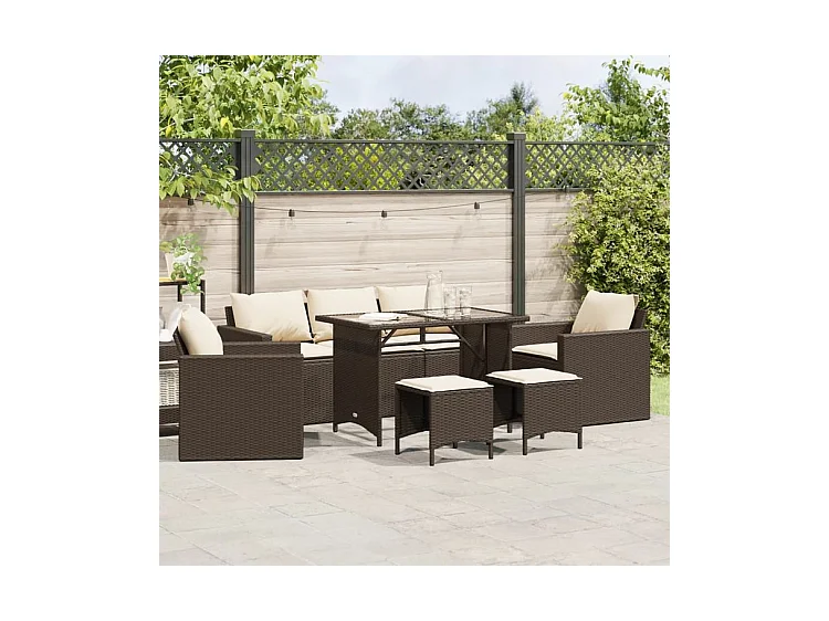 Salon de jardin avec coussins 6 pcs marron résine tressée