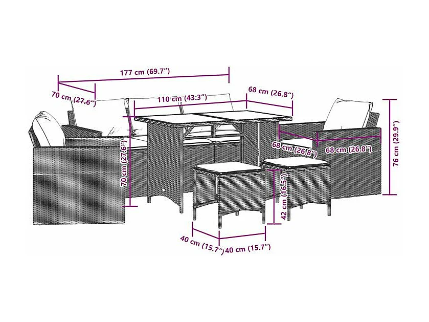 Salon de jardin avec coussins 6 pcs marron résine tressée