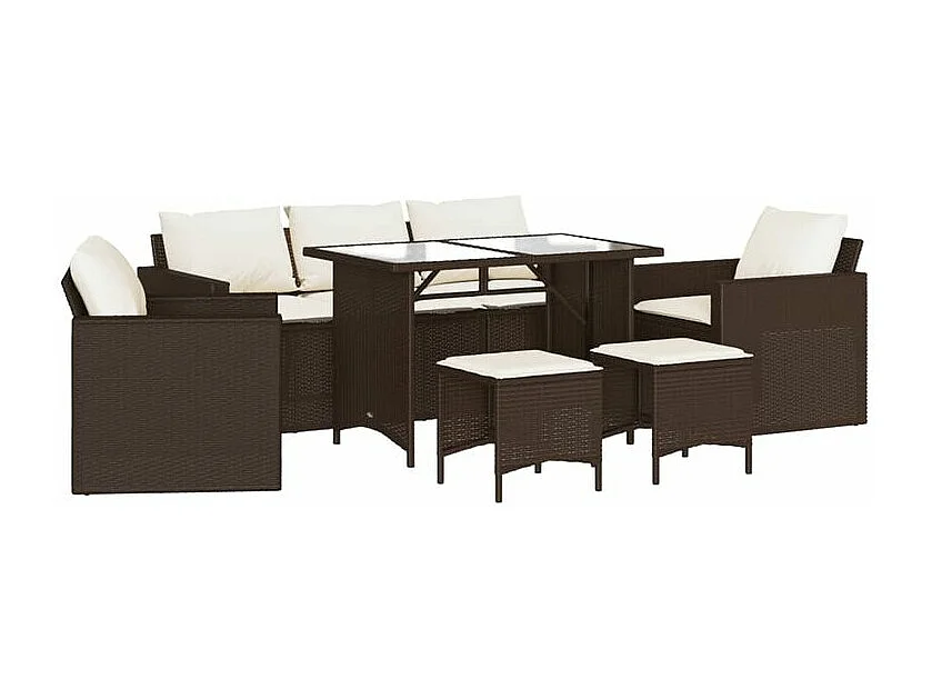 Salon de jardin avec coussins 6 pcs marron résine tressée