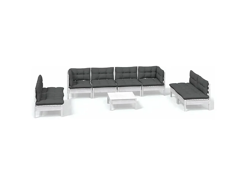 Salon de jardin 9 pcs avec coussins bois de pin massif